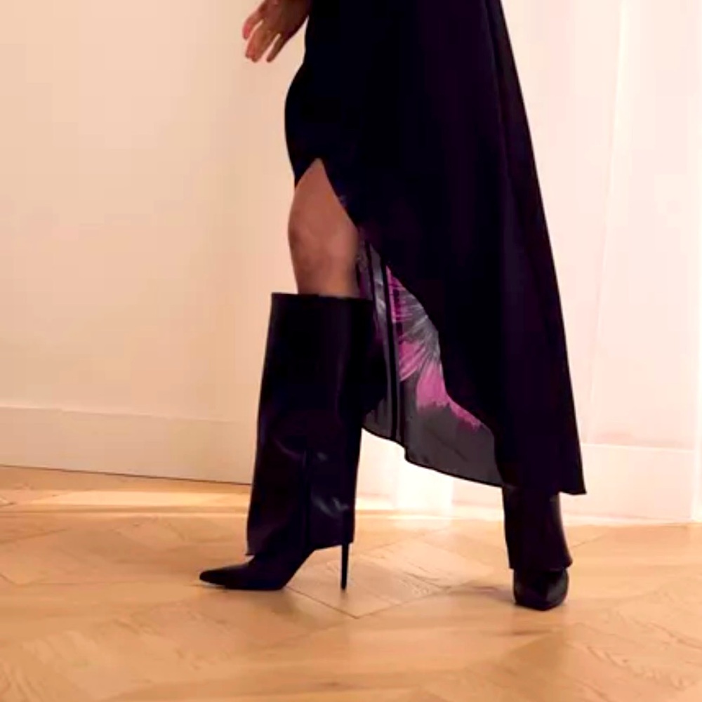 I.N.C. Black Foldover Pointed Toe Boots Size 10.5